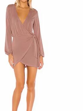 Wrap Front Long Sleeve Mini Dress in Mauve